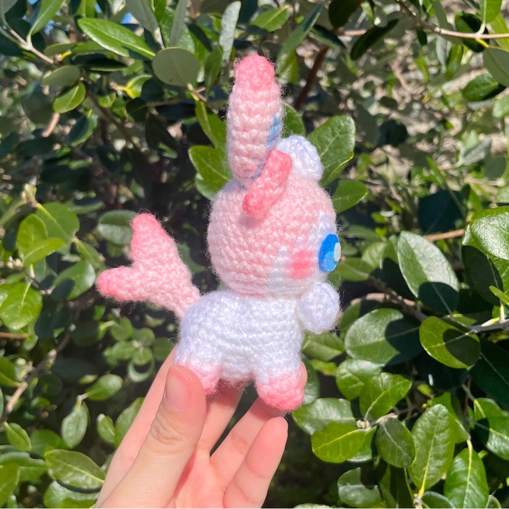 Crochet Pokemon Sylveon Handmade Craft Amigurumi Customade Cute Art Pet - Picture 5 of 10